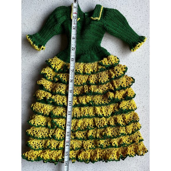 Hand Crocheted Flamenco Dancer Doll Dress for 21” Doll Green Yellow and Red Shoe - Picture 8 of 10